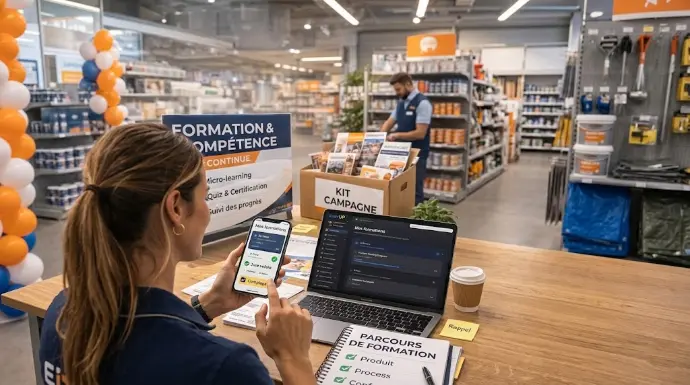 Employee using EverUp for continuous training in-store